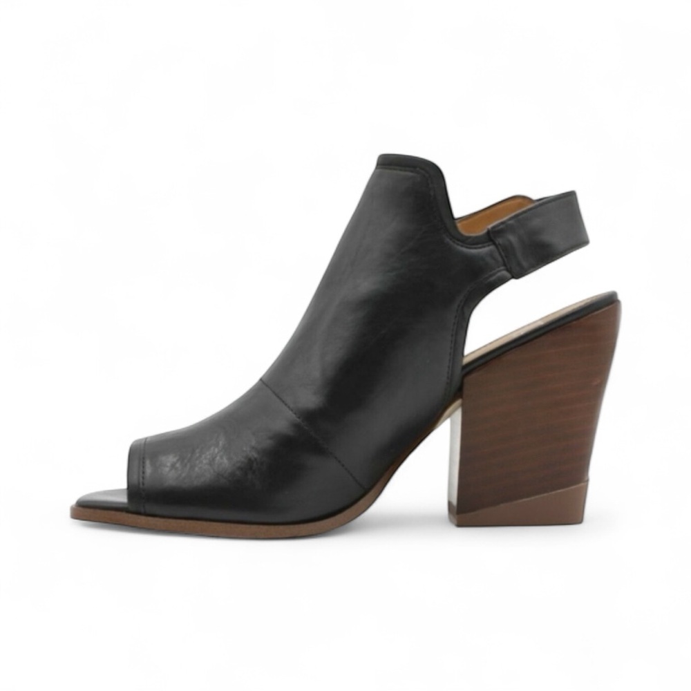 FRANCO SARTO ICELYNN BLACK LEATHER PEEP TOE BLOCK HEELED ANKLE STRAP BOOTIE - Picture 9 of 15